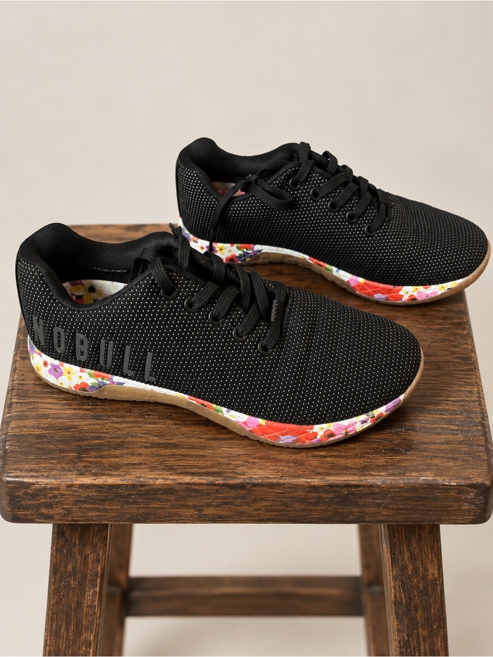 NOBULL | Black Knit Training Sneakers Floral Print Sole Athletic Shoes